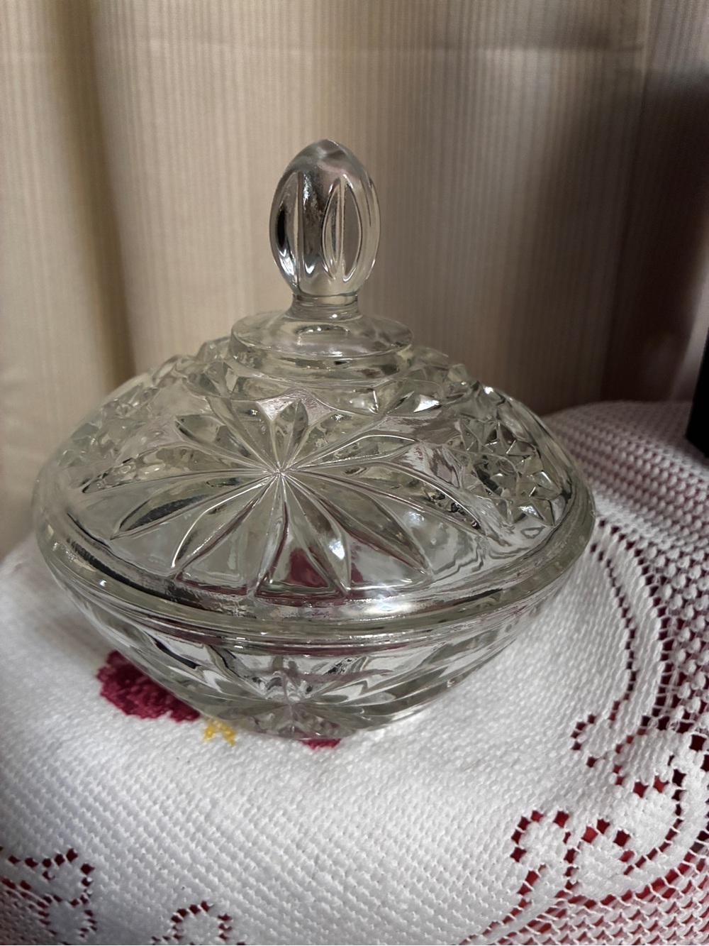 Vintage Anchor Hocking Clear Glass Covered Candy Dish 1960s Star of David